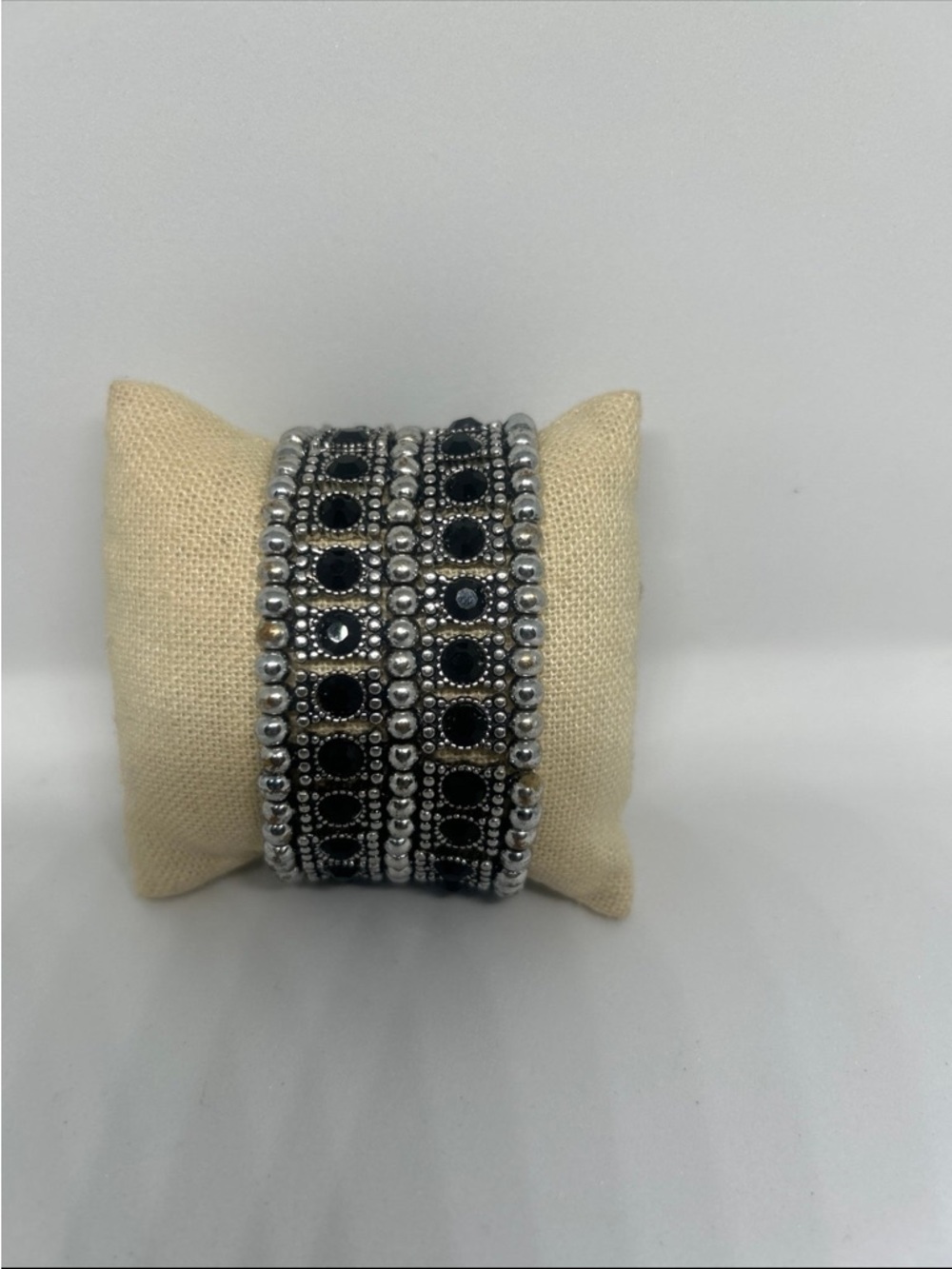 Black and Silver Beaded Cuff Bracelet